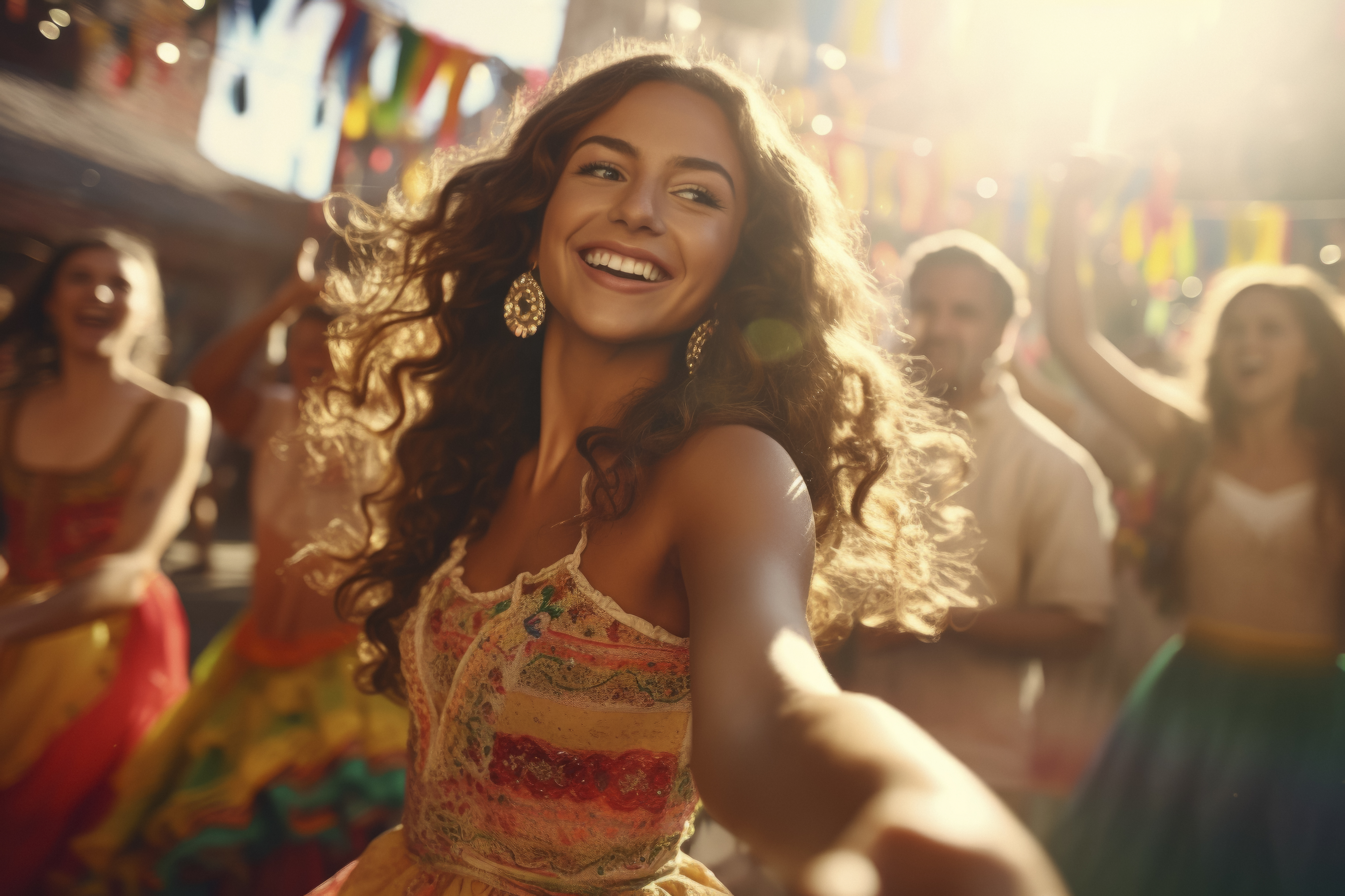 Photo of woman smiling under sunlight in a street